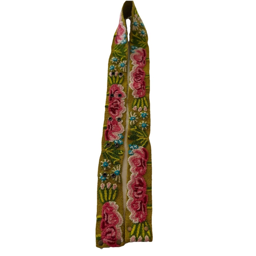 Jenny Krauss Pink Flowers Embroidered Wool Belt Handmade in Peru No Buckle